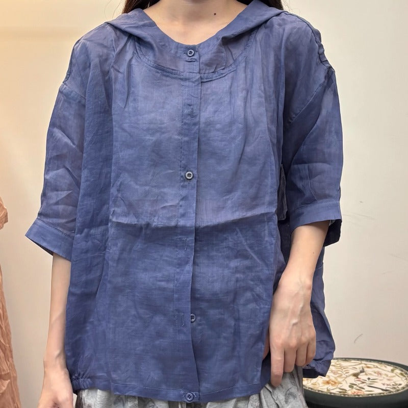 Retro Ramen Loose Hooded Short-sleeved Top