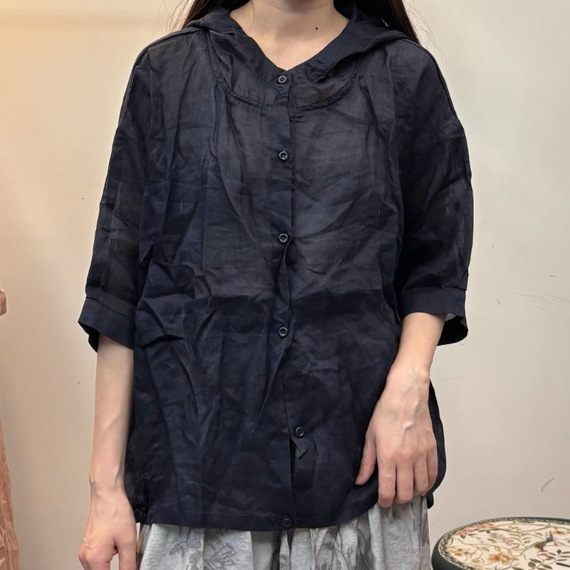Retro Ramen Loose Hooded Short-sleeved Top