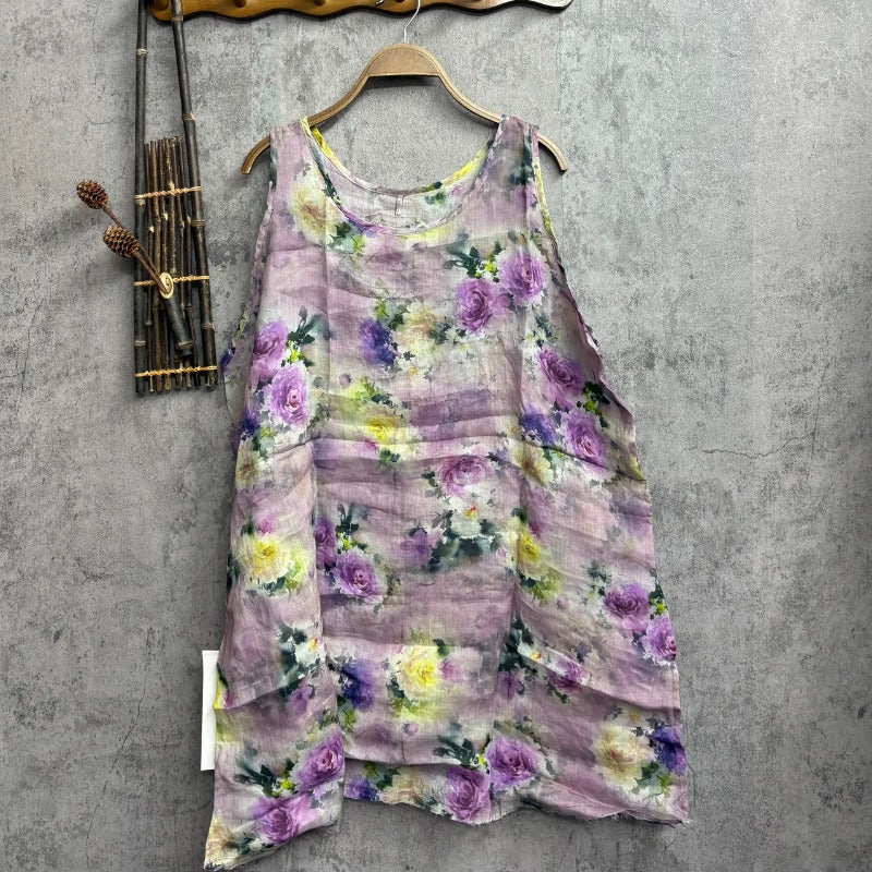Retro Summer Ramen Printed Loose Sleeveless Shirt