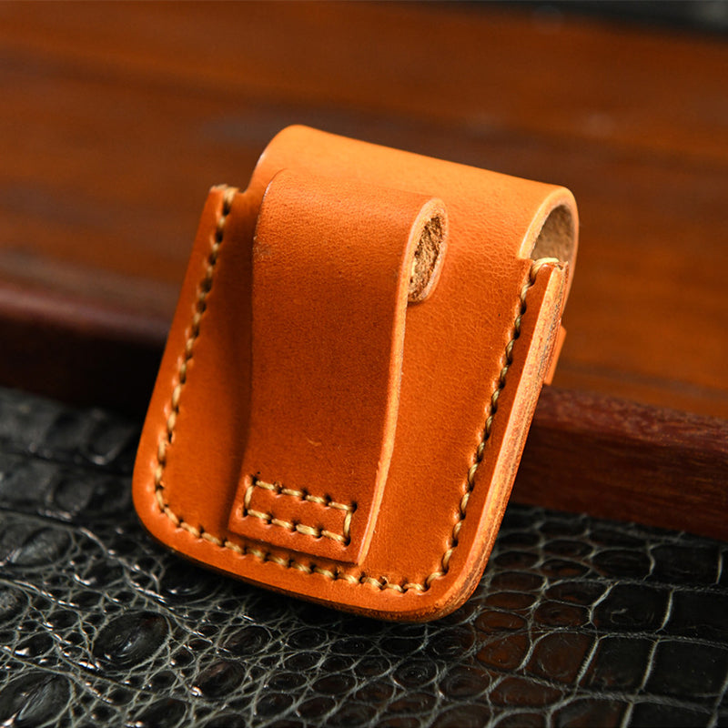 Hand-stitched vegetable tanned cowhide leather lighter protective bag