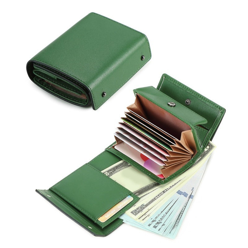 A Minimalist Tri-Fold Wallet in Black, Featuring a Business Style, Ultra-Thin Foldable Design, Secure Card Slots, And a Snap Closure