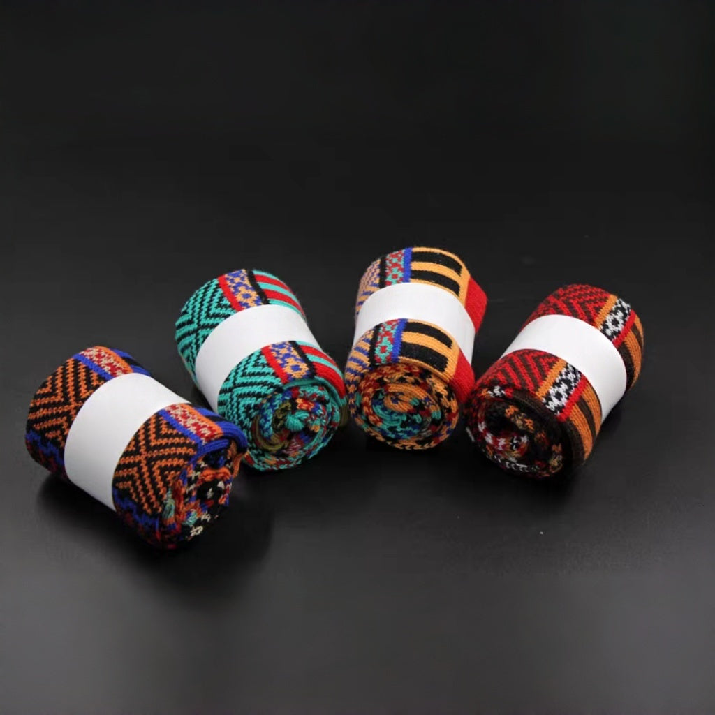 Winter colorful mid-calf socks thickened pure cotton stockings retro men's ethnic style boot socks(5 Pairs 5 color)