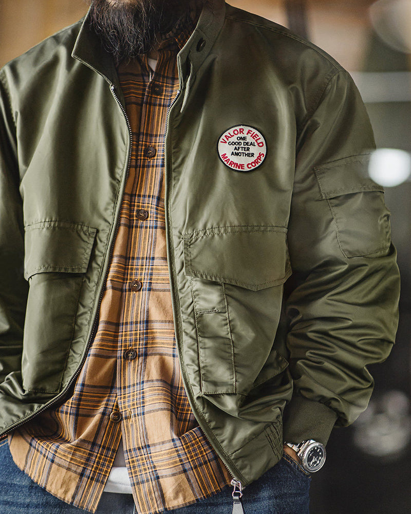 Retro G8WEP Nylon Short Stand Collar Army Green Jacket