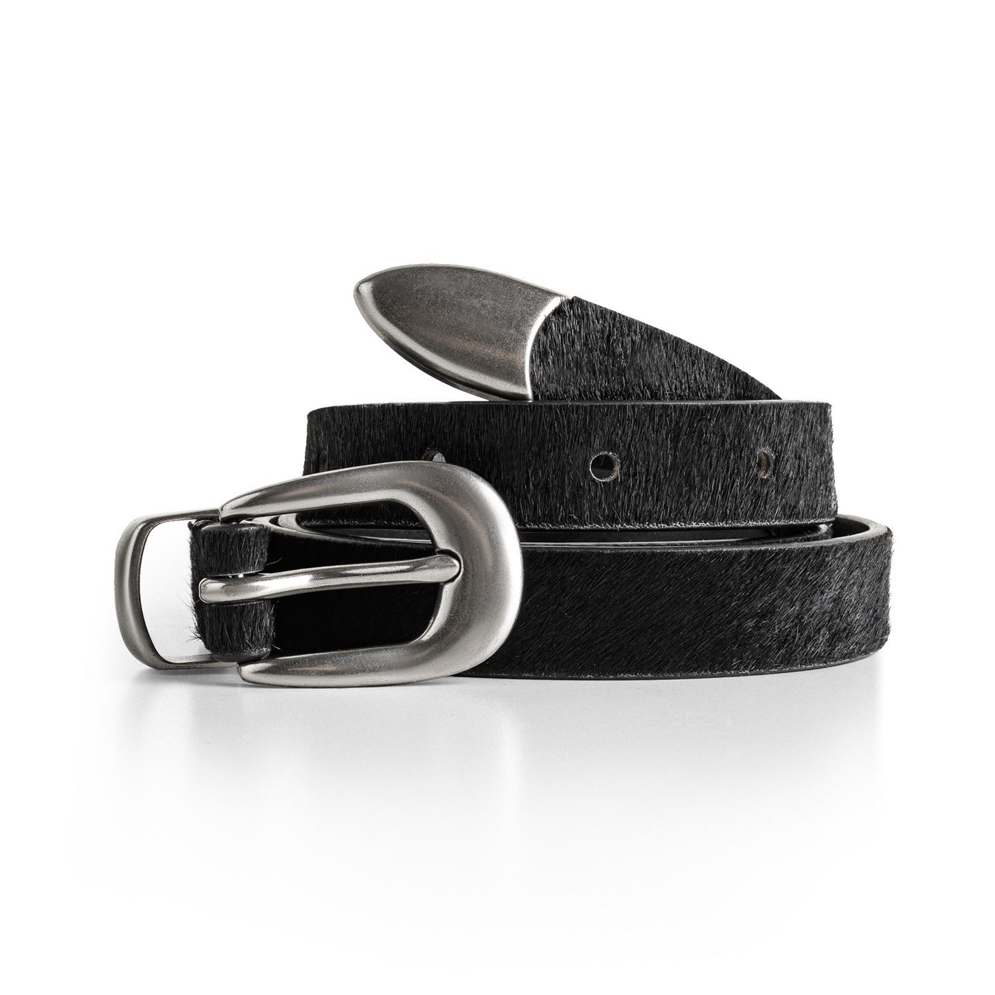 Retro Black Leopard Print Horsehair Genuine Leather Belt