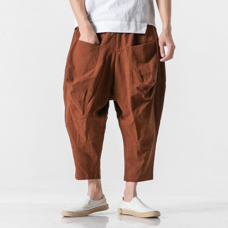 Retro Elasitc Waistband Cotton Linen Harem Pants