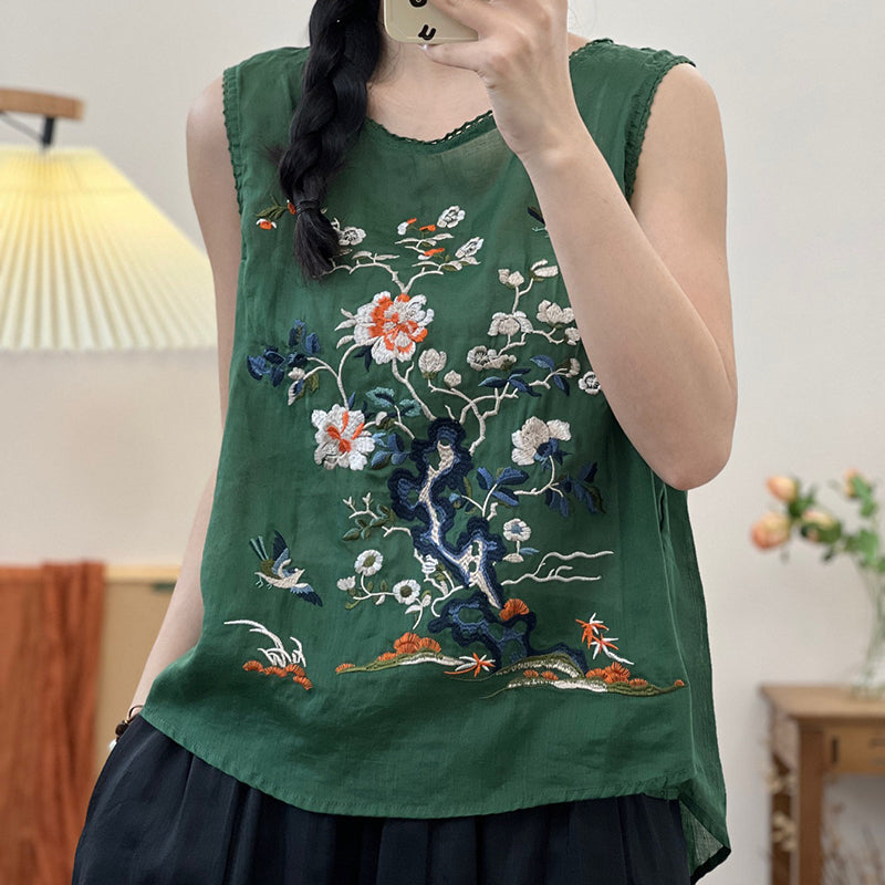 Retro Casual Ramen Flower Embroidered Vest