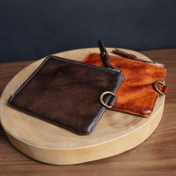 Retro Handmade Leather Zipper Wallet Coin Bag