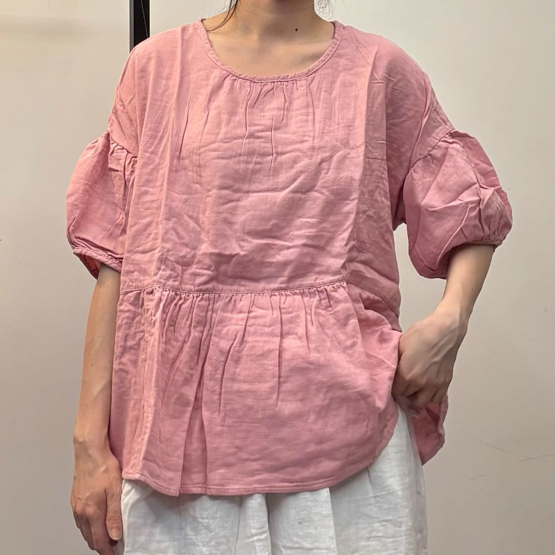 Retro Round Neck Pullover Lose Shirt Blouse