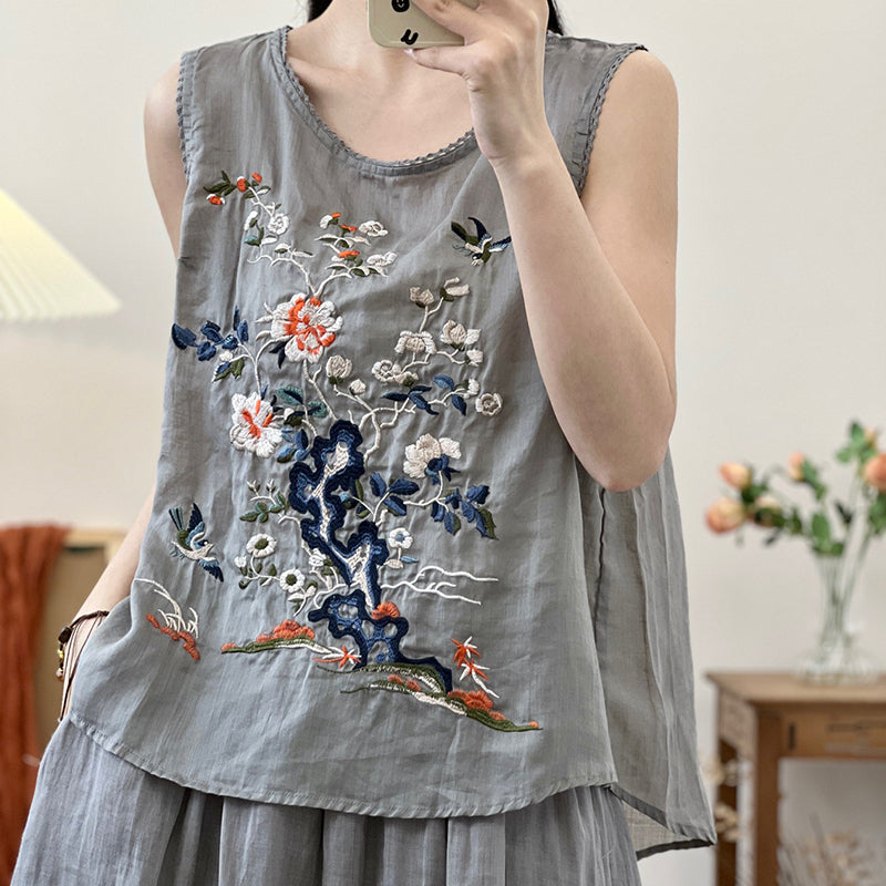 Retro Casual Ramen Flower Embroidered Vest