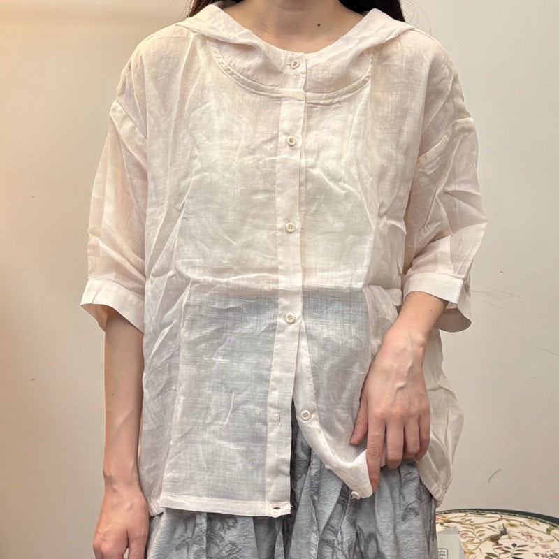 Retro Ramen Loose Hooded Short-sleeved Top