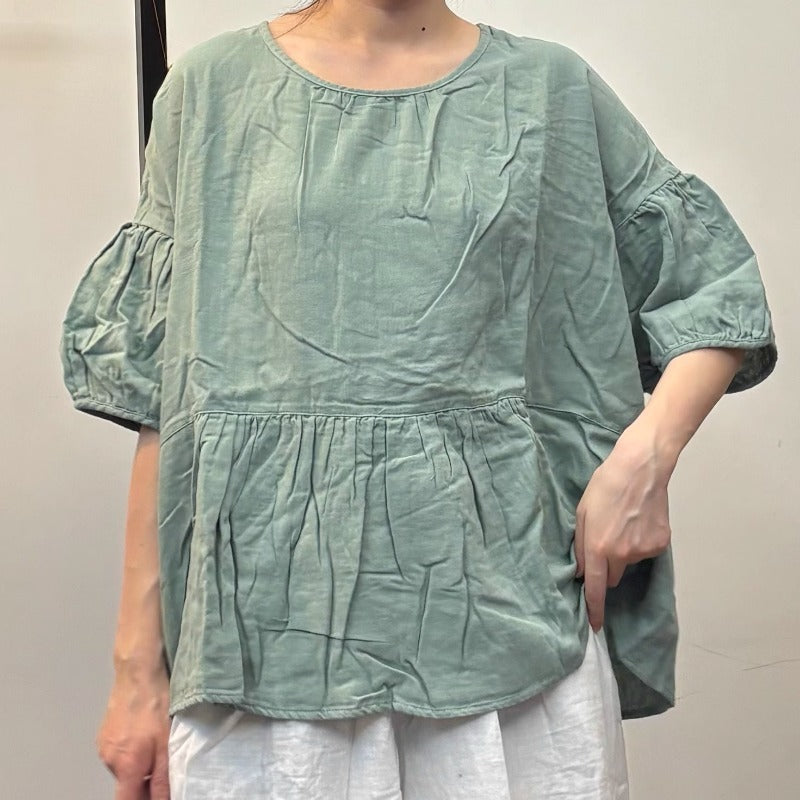 Retro Round Neck Pullover Lose Shirt Blouse