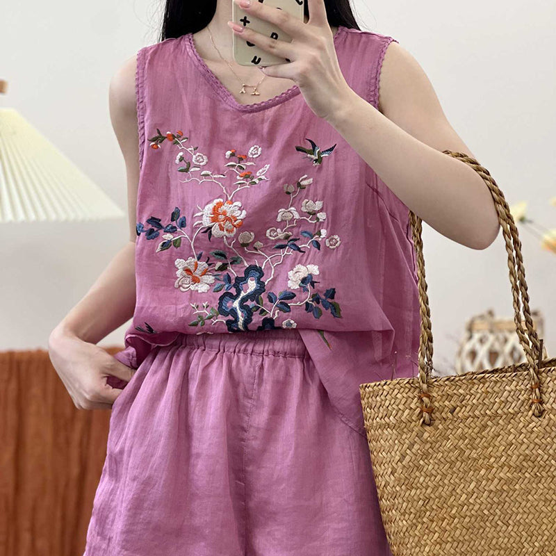 Retro Casual Ramen Flower Embroidered Vest