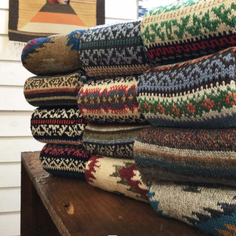 3 Pairs Winter colorful mid-calf socks thickened ethnic style boot socks