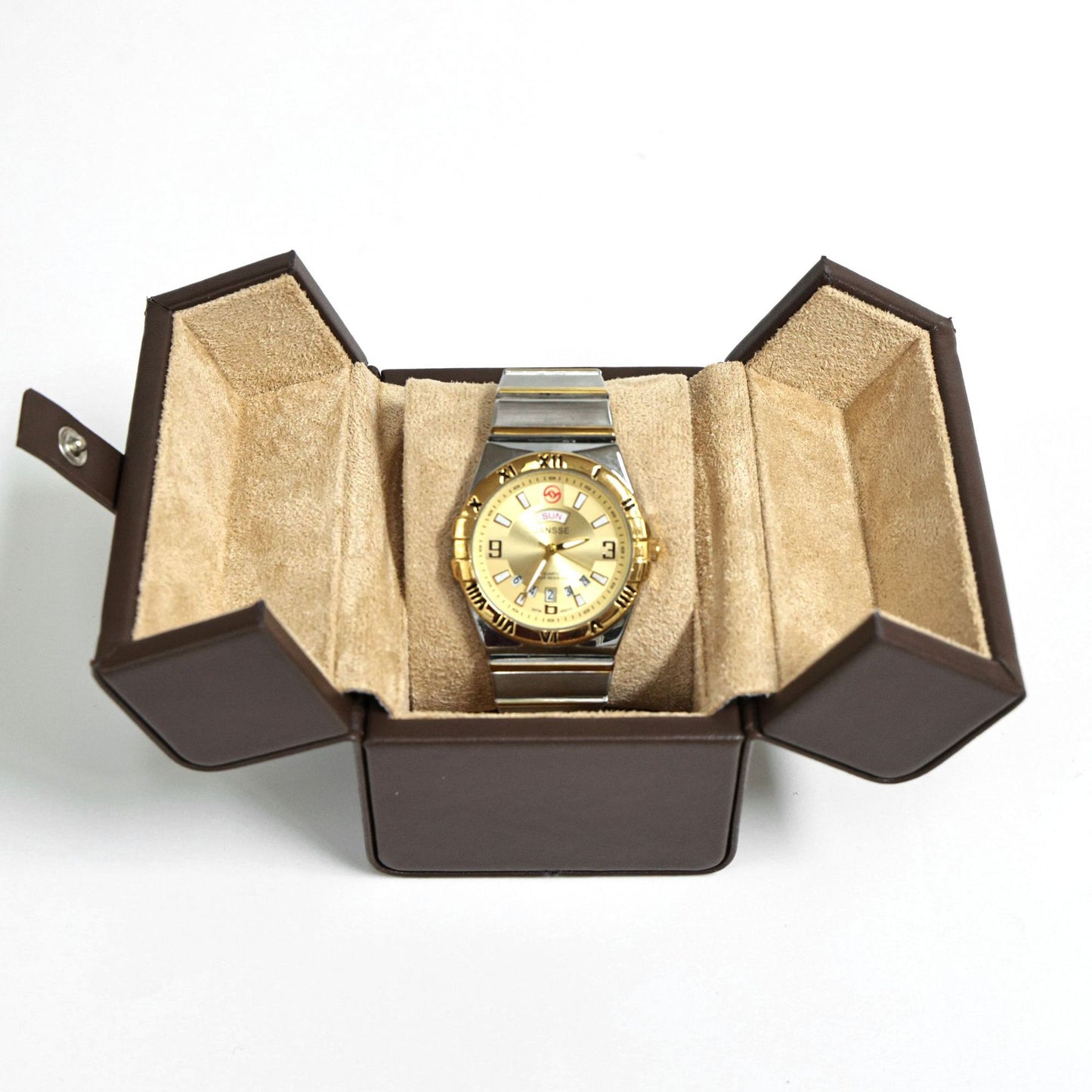 Double door watch box leather anti-fall square portable watch box