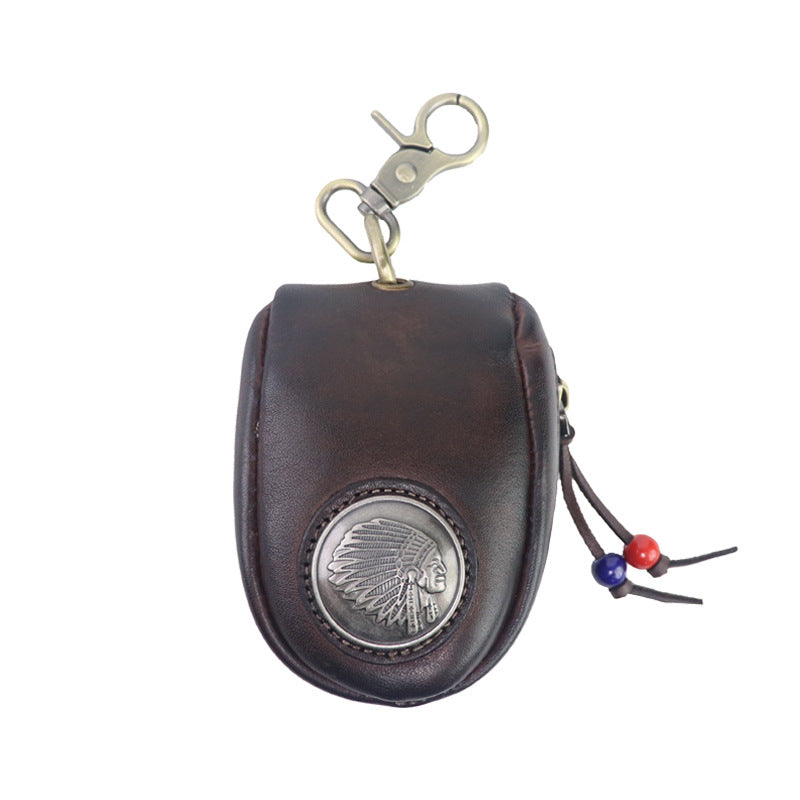Top-grain Leather Vintage Key Pouches with Pom Pom Tassels