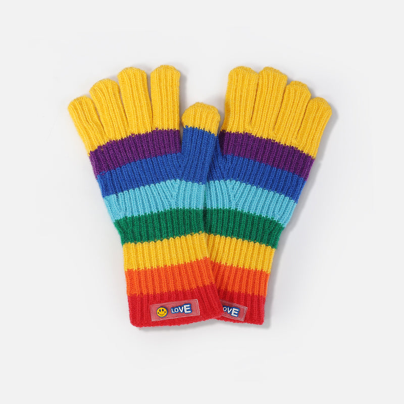 Retro Woolen Rainbow Striped Couple’s Touch Screen Gloves
