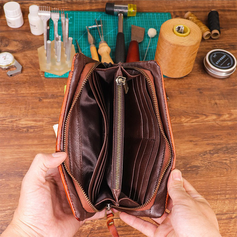 Men's Vintage Genuine Leather Wallet - Handmade Large Capacity Cowhide Money Clip