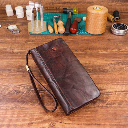 Men's Vintage Genuine Leather Wallet - Handmade Large Capacity Cowhide Money Clip