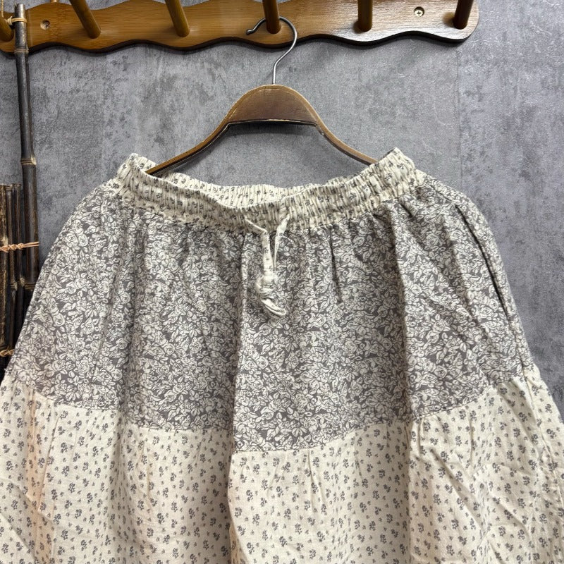 Retro Patchwork Lace Embroidered Floral Skirt