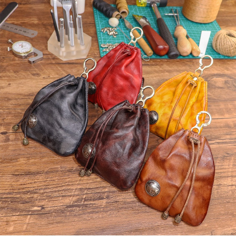 Simple Retro Genuine Leather Coin Purse, Key Pouch, Card Holder, and Storage Bag