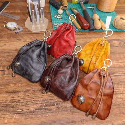 Simple Retro Genuine Leather Coin Purse, Key Pouch, Card Holder, and Storage Bag