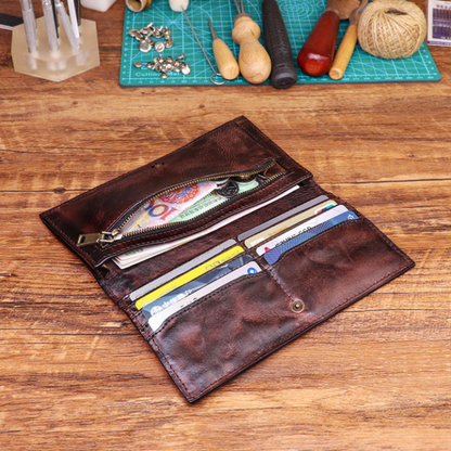 Men's Vintage Genuine Leather Wallet - Handmade Large Capacity Cowhide Money Clip