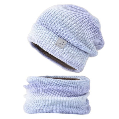 Gradient Color Thickened Knit Cap Two-piece Set