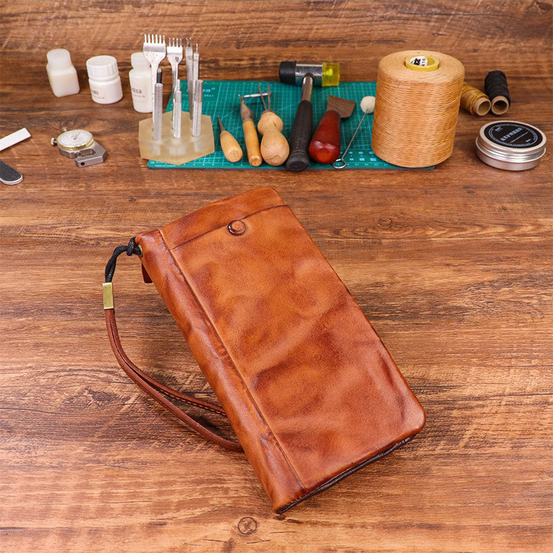 Men's Vintage Genuine Leather Wallet - Handmade Large Capacity Cowhide Money Clip