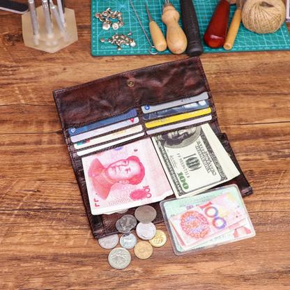Men's Vintage Genuine Leather Wallet - Handmade Large Capacity Cowhide Money Clip