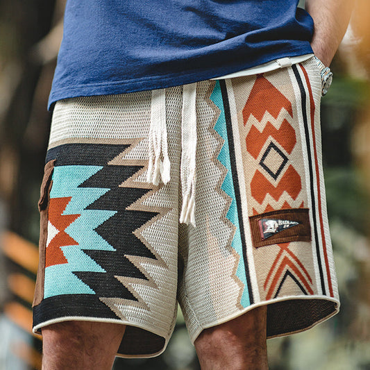 Retro Navajo knitted shorts Hawaiian ethnic style beach five-point pants