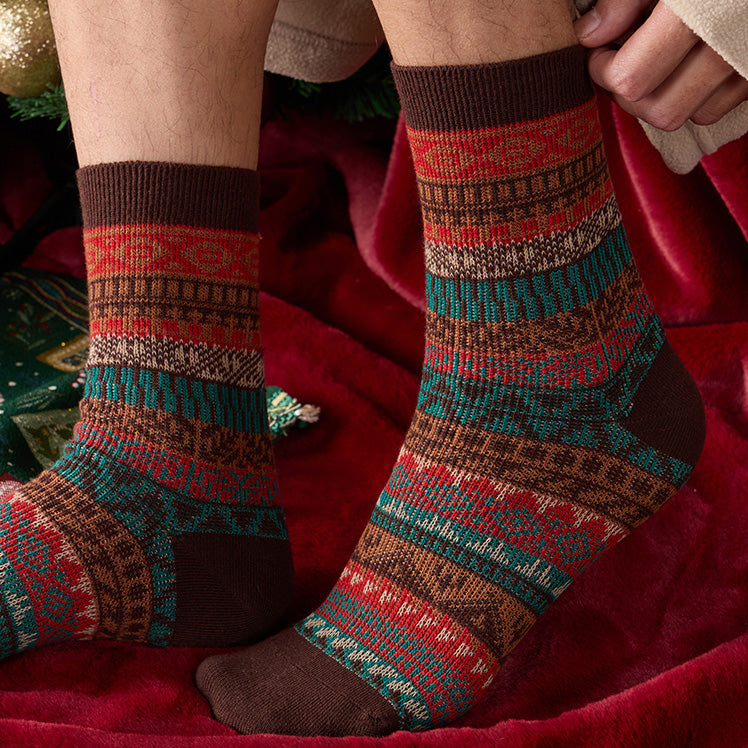 Winter colorful mid-calf socks thickened pure cotton stockings retro men's ethnic style boot socks