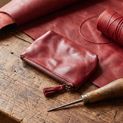 Retro Handmade Leather Zipper Wallet Coin Bag
