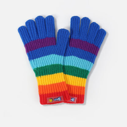 Retro Woolen Rainbow Striped Couple’s Touch Screen Gloves