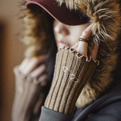 Retro Thick Wool Gloves Warm Long Arm Knitted Sleeves