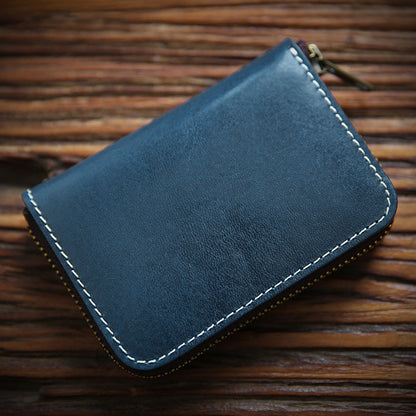 Retro Handmade Leather Zipper Wallet Card Holder