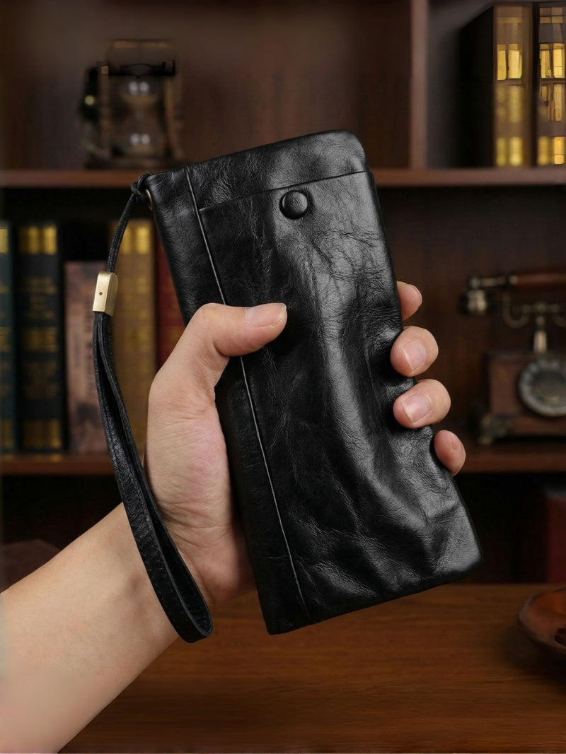 Men's Vintage Genuine Leather Wallet - Handmade Large Capacity Cowhide Money Clip