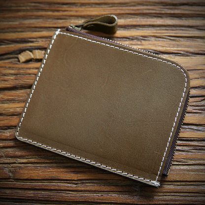 Retro Handmade Leather Zipper Wallet Coin Holder