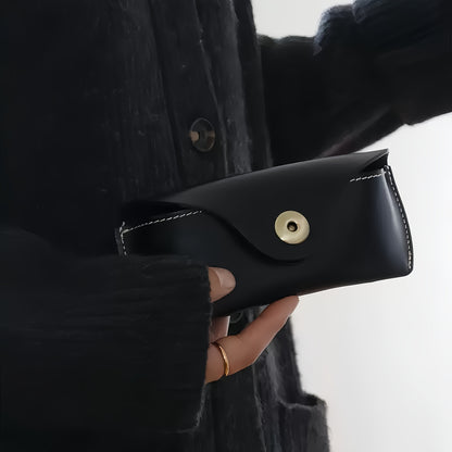 Handmade retro sunglasses box head layer cowhide glasses waist bag vegetable tanned leather magnetic button glasses bag