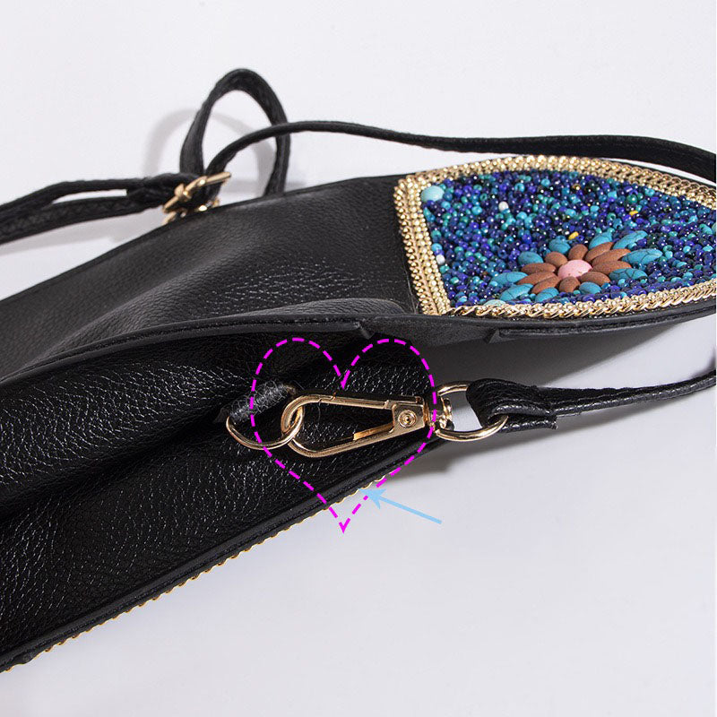 Bohemian Style Bead Shell Flowers Magnetic Button Shoulder Bag