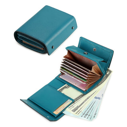 A Minimalist Tri-Fold Wallet in Black, Featuring a Business Style, Ultra-Thin Foldable Design, Secure Card Slots, And a Snap Closure