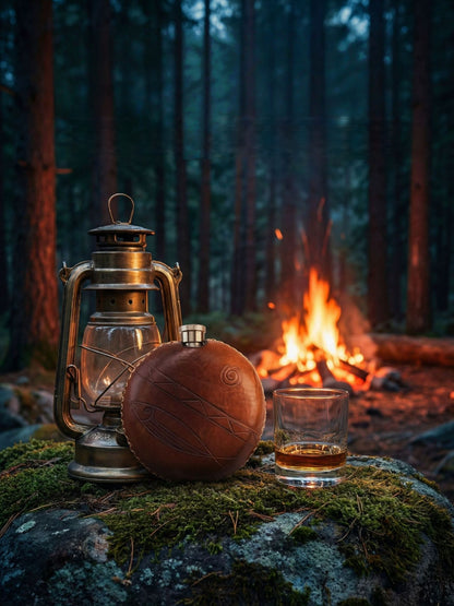 Retro Handmade Leather Portable Outdoor Travel Liquor Bottle 304 Stainless Steel