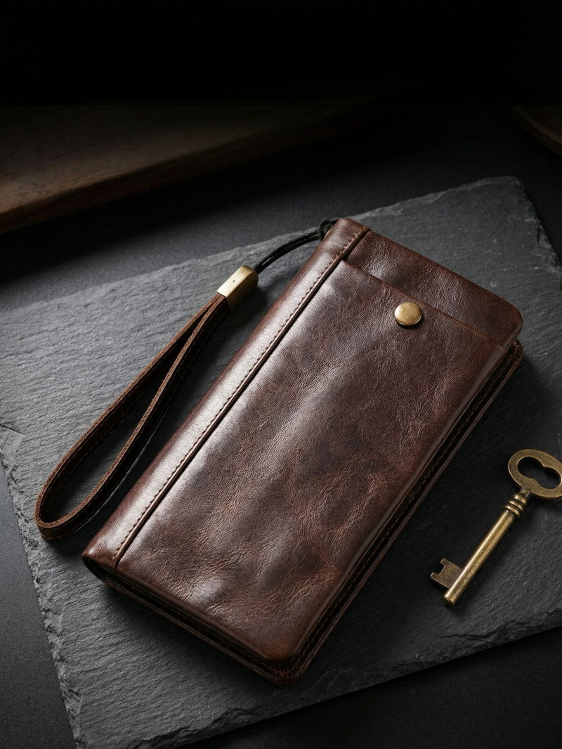 Men's Vintage Genuine Leather Wallet - Handmade Large Capacity Cowhide Money Clip