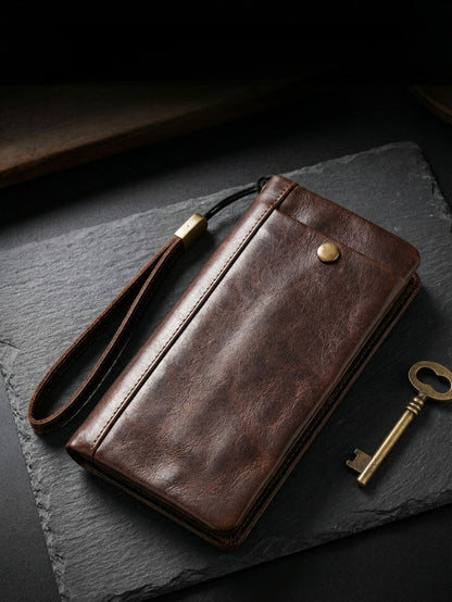 Men's Vintage Genuine Leather Wallet - Handmade Large Capacity Cowhide Money Clip