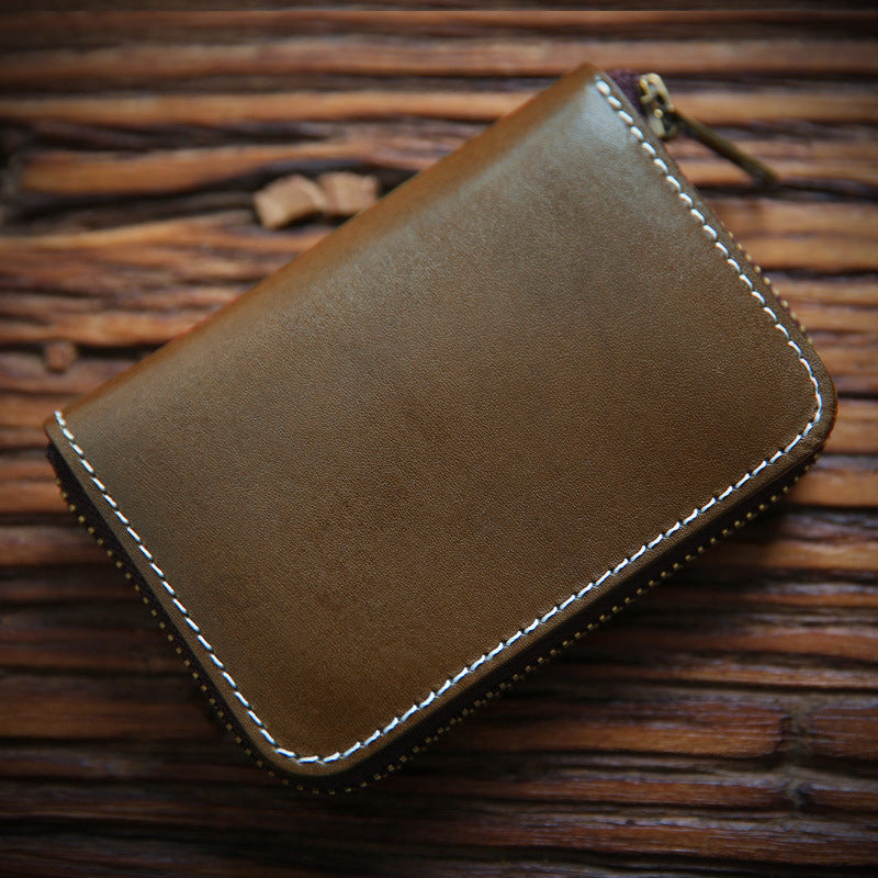 Retro Handmade Leather Zipper Wallet Card Holder
