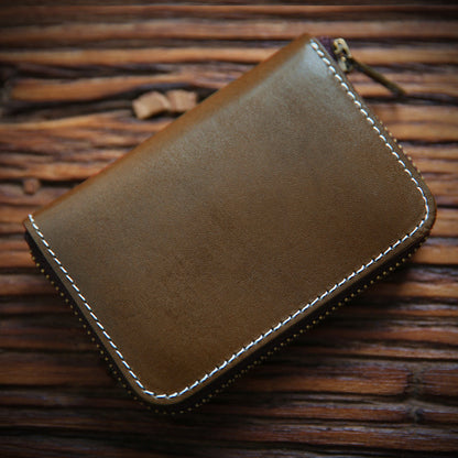 Retro Handmade Leather Zipper Wallet Card Holder