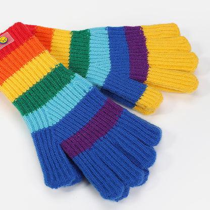 Retro Woolen Rainbow Striped Couple’s Touch Screen Gloves