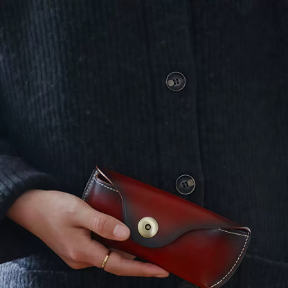 Handmade retro sunglasses box head layer cowhide glasses waist bag vegetable tanned leather magnetic button glasses bag