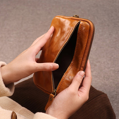 Retro Leather Distressed Top-Grain Cowhide Clutch Bag