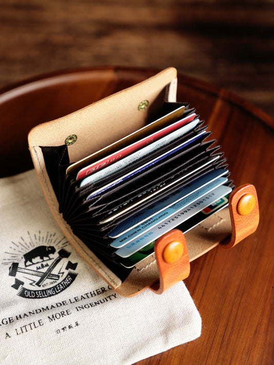 Retro Vegetable Tanning Leather Contrast Color 12 Card Slots Card Holder