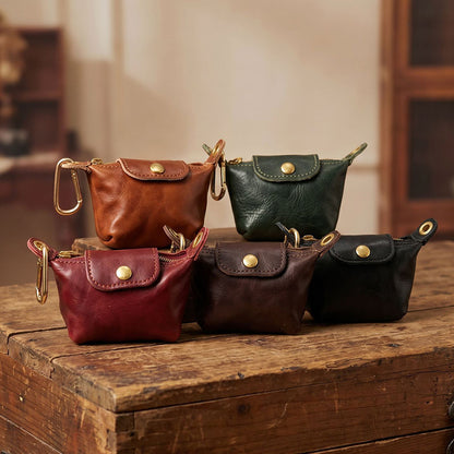 Retro Handmade Leather Zipper Coin Wallet